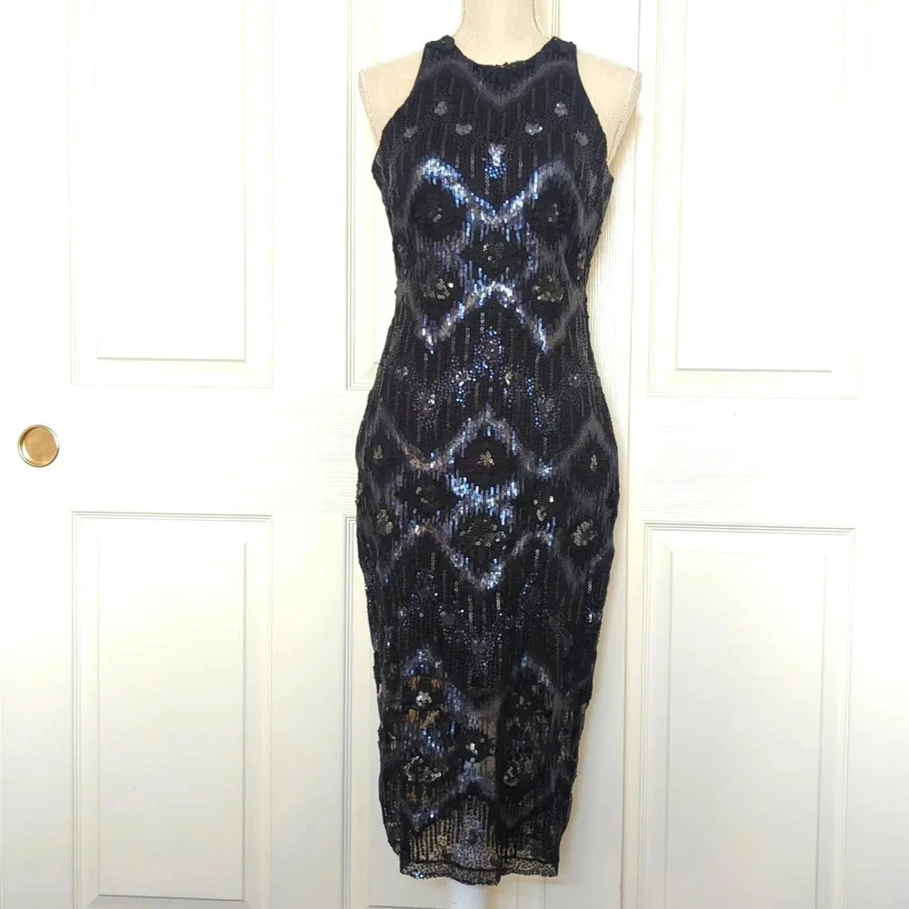 Alexia Admor Sequin Black & Navy Mini Dress - Picture 4 of 9